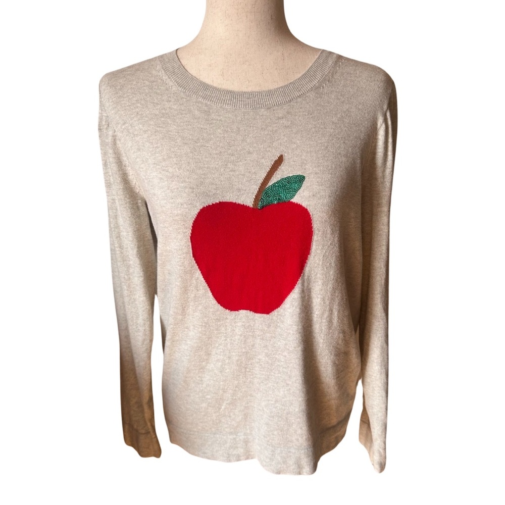 J Crew Teddie Red apple sequin crewneck top sweater Size Medium